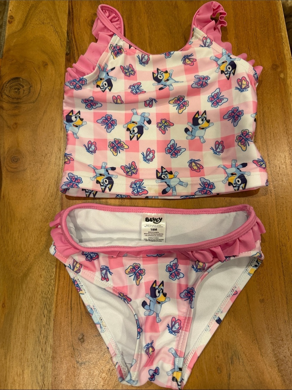 NWOT Bluey Pink Gingham Ruffle Two-Piece Swimsuit